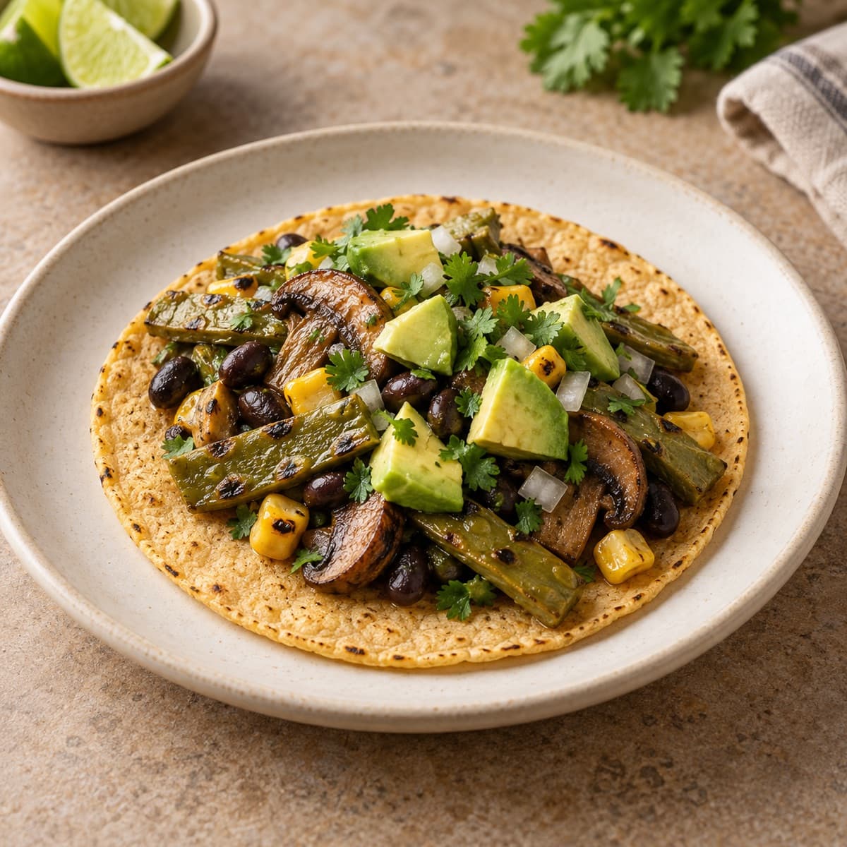 Taco de nopal y hongos