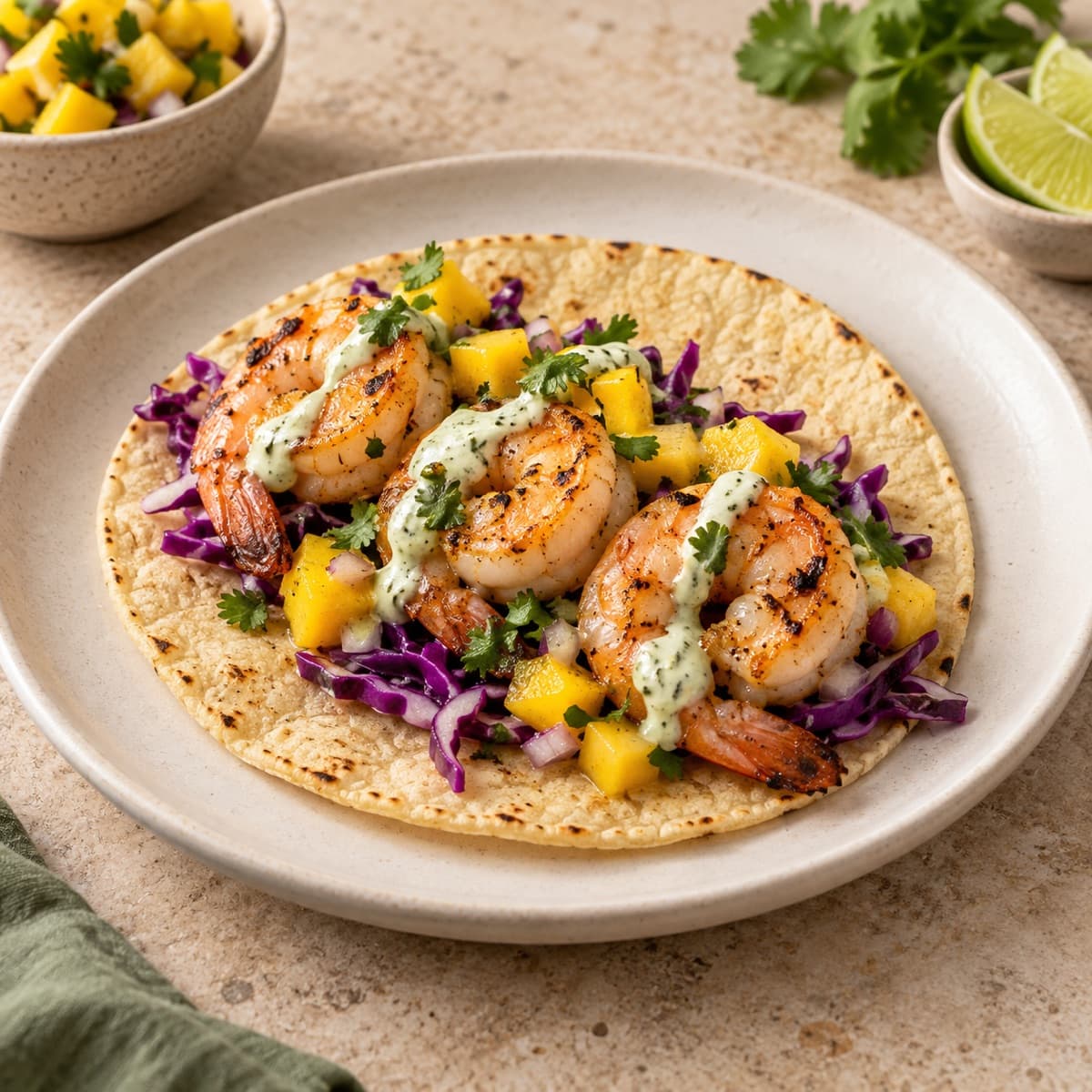 Taco de camarón y mango
